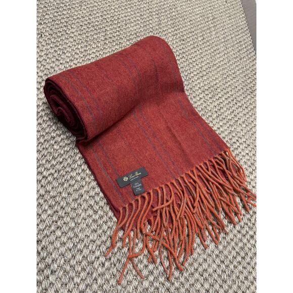Loro Piana | 100% Cashmere Scarf | Burnt Orange Pinstripe - Picture 3 of 7
